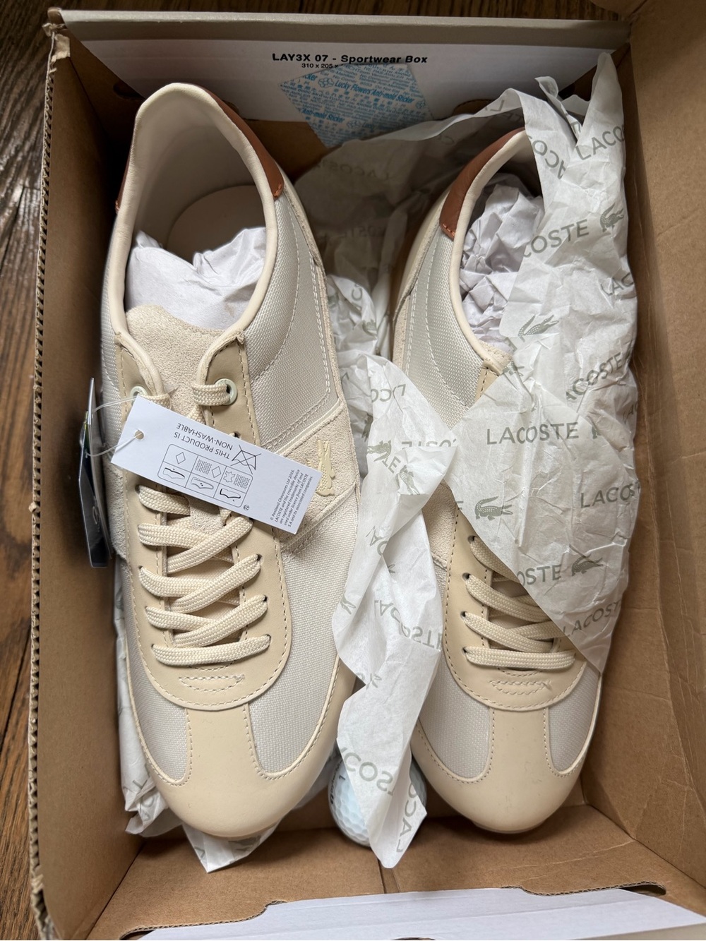 Lacoste Cream Beige Low-Top Leather & Canvas Sneakers size 9